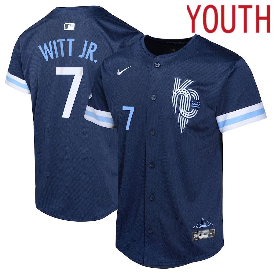 Youth Kansas City Royals #7 Bobby Witt Jr. Nike Navy City Connect Limited Player MLB Jersey